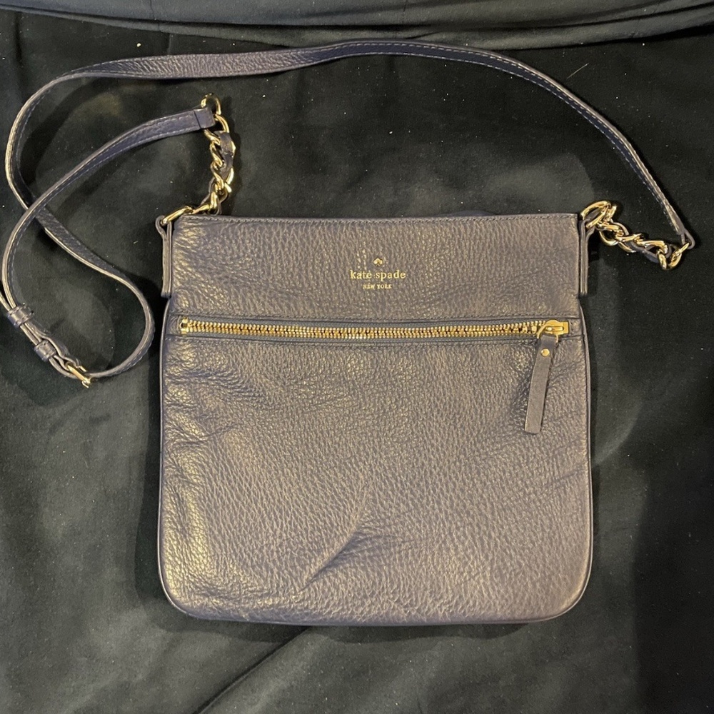 KATE SPADE Navy Blue Leather Messenger Crossbody Bag Purse